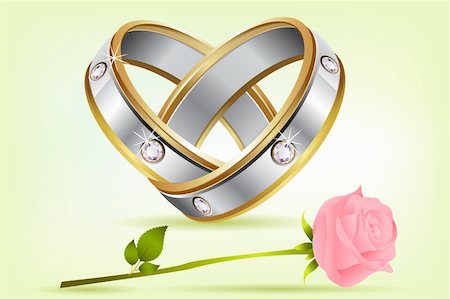 illustration of pair of engagement rings with rose on abstract background Photographie de stock - Aubaine LD & Abonnement, Code: 400-04334940
