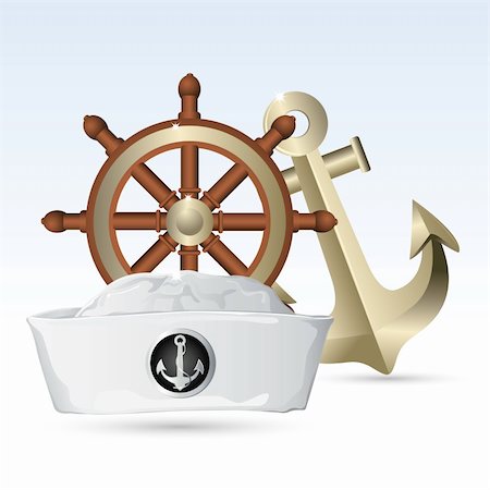 illustration of sailor hat with steering wheel and anchor Stock Photo - Budget Royalty-Free & Subscription, Code: 400-04334984