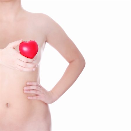 self breast exam - Young naked caucasian woman holding heart, isolated on white background Stock Photo - Budget Royalty-Free & Subscription, Code: 400-04335127