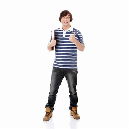 simsearch:400-04505681,k - Young happy student man with notebook gesturing OK,isolated on a white background Stock Photo - Budget Royalty-Free & Subscription, Code: 400-04335154