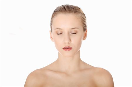 simsearch:400-06137898,k - Portrait of beautiful woman with clean healthy skin, before spa treatment, isolated on white Foto de stock - Super Valor sin royalties y Suscripción, Código: 400-04335291