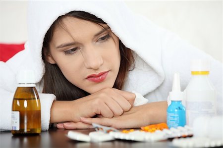 simsearch:400-05716904,k - Sick young woman in bathrobe Stock Photo - Budget Royalty-Free & Subscription, Code: 400-04335884