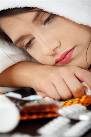 simsearch:400-05716904,k - Sick young woman in bathrobe Stock Photo - Budget Royalty-Free & Subscription, Code: 400-04335886
