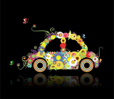 simsearch:400-04837197,k - Floral car shape on black for your design Stock Photo - Budget Royalty-Free & Subscription, Code: 400-04336098