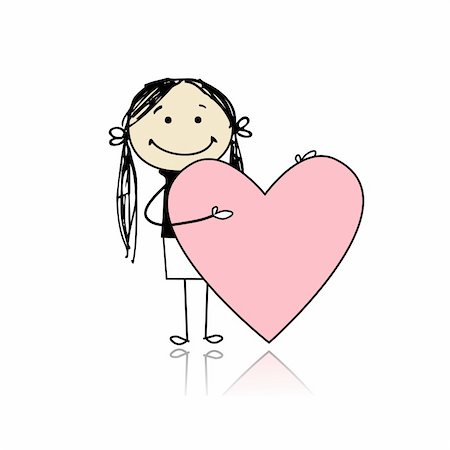 pencil painting pictures images kids - Cute girl with valentine heart, place for your text Stock Photo - Budget Royalty-Free & Subscription, Code: 400-04336430