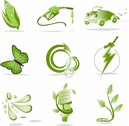 simsearch:400-05365678,k - Collection of different green biological icons isolated on white background Stock Photo - Budget Royalty-Free & Subscription, Code: 400-04336952