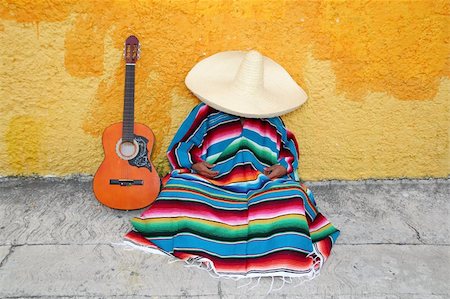 poncho - Mexican typical lazy man sombrero hat guitar serape nap siesta Stock Photo - Budget Royalty-Free & Subscription, Code: 400-04336994