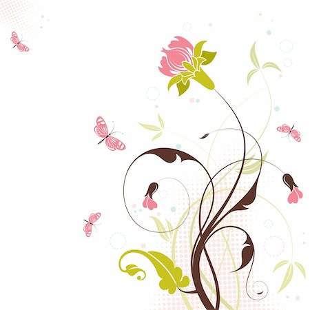 simsearch:400-05752356,k - Decorative Floral theme with butterfly, vector illustration Stock Photo - Budget Royalty-Free & Subscription, Code: 400-04337122