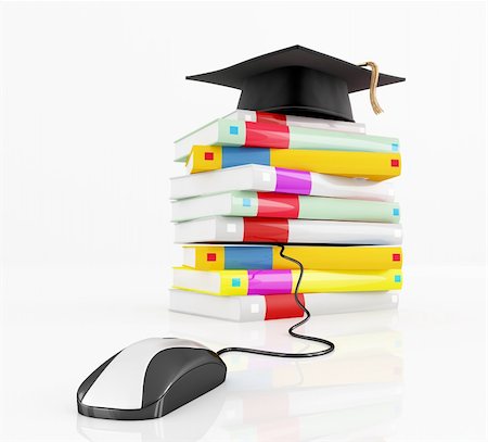 graduation cap  over a stack of book  isolated on white - rendering Stock Photo - Budget Royalty-Free & Subscription, Code: 400-04337256