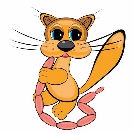 simsearch:400-04847852,k - Cartoon happy cat with sausages. Illustration on white background Stock Photo - Budget Royalty-Free & Subscription, Code: 400-04337495