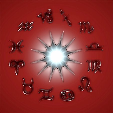 It's a 3d render of Glassy Star and Zodiac Signs on red background with high resolution. Stock Photo - Budget Royalty-Free & Subscription, Code: 400-04337526
