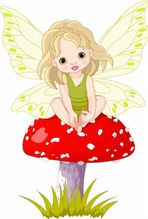 Baby fairy elf sitting on mushroom Stock Photo - Budget Royalty-Free & Subscription, Code: 400-04337946