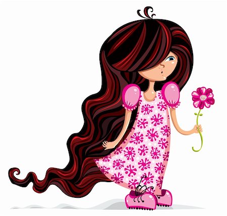 small picture of a cartoon of a person being young - Little girl with flower cartoon style illustration. Stock Photo - Budget Royalty-Free & Subscription, Code: 400-04337963