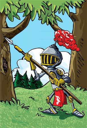 Cartoon knight in armour with a spear. He is in a forest Stock Photo - Budget Royalty-Free & Subscription, Code: 400-04338060