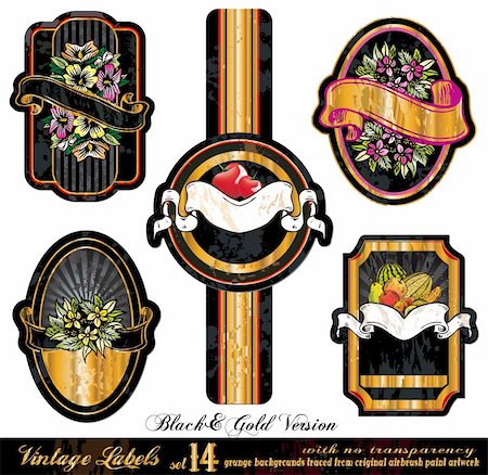 simsearch:400-05904254,k - Vintage Labels Black&Gold Version - five elements with unique distressed old style - Set 14 Stock Photo - Budget Royalty-Free & Subscription, Code: 400-04338665