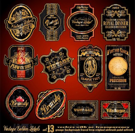 simsearch:400-05904254,k - Vintage Labels - 16 Black and Gold Elements with distressed Antique look - Set 13 Stock Photo - Budget Royalty-Free & Subscription, Code: 400-04338663