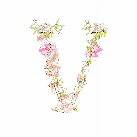 Spring floral font, Letter V Stock Photo - Budget Royalty-Free & Subscription, Code: 400-04339711