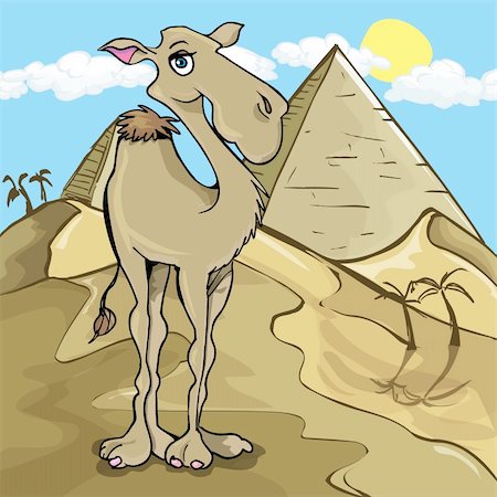 simsearch:400-04121488,k - Cartoon camel in front of a pyramid in the desert Foto de stock - Super Valor sin royalties y Suscripción, Código: 400-04339726