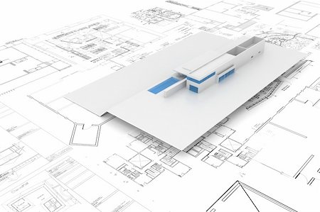 simsearch:400-06424061,k - House maquette on top of architecture plans / blueprints Stock Photo - Budget Royalty-Free & Subscription, Code: 400-04330115