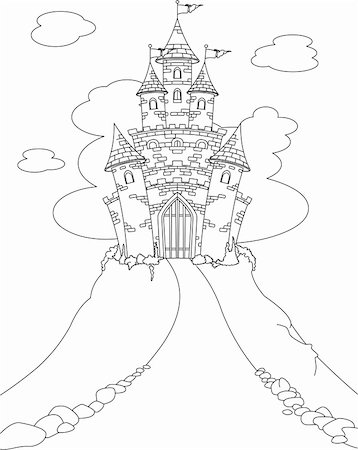 fantasy fortress - Coloring page with Magic Fairy Tale Princess Castle Stock Photo - Budget Royalty-Free & Subscription, Code: 400-04331585