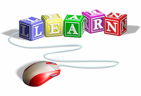 simsearch:400-04331637,k - Mouse connected to alphabet letter blocks forming the word learn. Concept for e-learning. Stock Photo - Budget Royalty-Free & Subscription, Code: 400-04331637