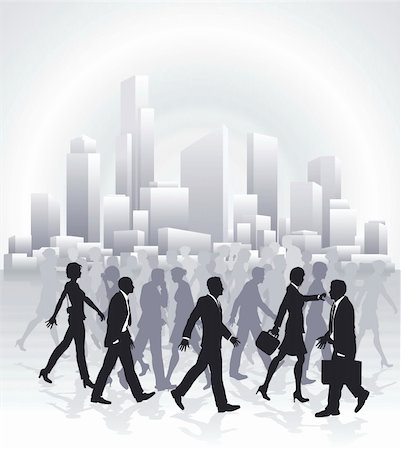 Groups of business people rushing in front of city skyline Stock Photo - Budget Royalty-Free & Subscription, Code: 400-04331632