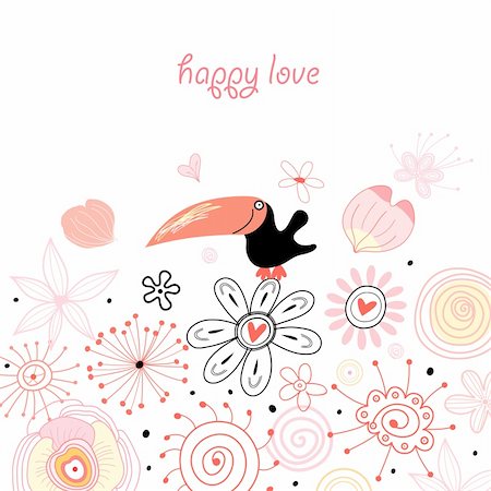 postcard with love bird among the patterns on a white background Stock Photo - Budget Royalty-Free & Subscription, Code: 400-04333496