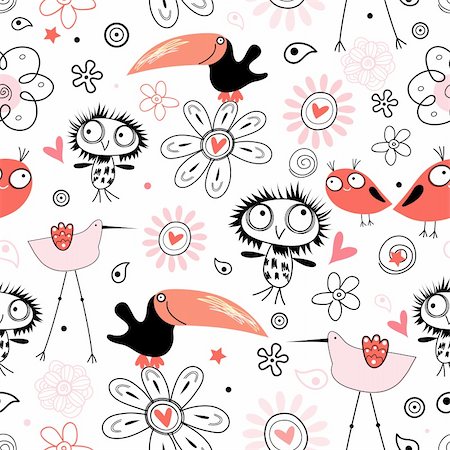 seamless black pattern of the funniest birds on a white background Stock Photo - Budget Royalty-Free & Subscription, Code: 400-04333498
