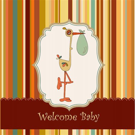 stork vector - welcome baby card with stork Stock Photo - Budget Royalty-Free & Subscription, Code: 400-04344752