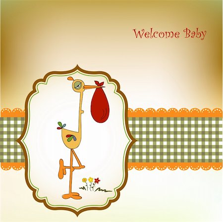 stork delivery - welcome baby card with stork Stock Photo - Budget Royalty-Free & Subscription, Code: 400-04344765