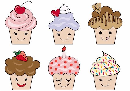 set of cute cupcake faces, vector illustration Stock Photo - Budget Royalty-Free & Subscription, Code: 400-04345228