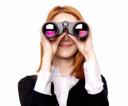 Business women seeking with binocular. Studio shot. Stock Photo - Budget Royalty-Free & Subscription, Code: 400-04346626