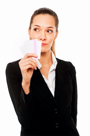 simsearch:400-04398921,k - Young businesswoman holding sheets of paper on white background studio Stock Photo - Budget Royalty-Free & Subscription, Code: 400-04346962