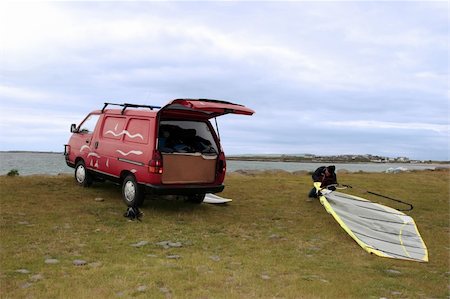 simsearch:400-03992760,k - a van and windsurfer getting equipment ready on the beach in the maharees county kerry ireland Stock Photo - Budget Royalty-Free & Subscription, Code: 400-04347137