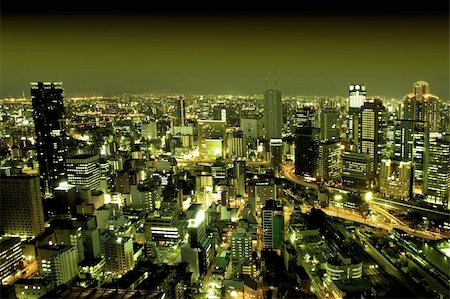 simsearch:400-05706130,k - Areal View of Osaka by Night, Japan Stock Photo - Budget Royalty-Free & Subscription, Code: 400-04347274