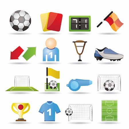 soccer player kicking ball into the goal - football, soccer and sport icons - vector icon set Stock Photo - Budget Royalty-Free & Subscription, Code: 400-04348674