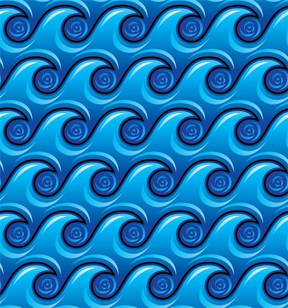 Ocean waves seamless pattern. Stylized curly water surface repeat vector background. Stock Photo - Budget Royalty-Free & Subscription, Code: 400-04349416