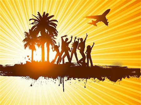 simsearch:400-04389591,k - Silhouettes of people dancing on a grunge palm tree background Stock Photo - Budget Royalty-Free & Subscription, Code: 400-04349807