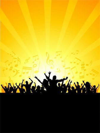 simsearch:400-04389591,k - Silhouette of a party crowd on a music notes background Stock Photo - Budget Royalty-Free & Subscription, Code: 400-04349803