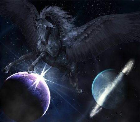 plasma - a black Pegasus flies through the space Stock Photo - Budget Royalty-Free & Subscription, Code: 400-04349938
