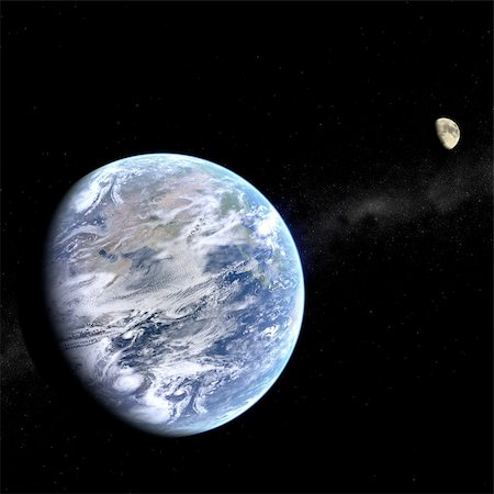 simsearch:400-04265415,k - Earth and Moon; stylized but accurate in size and distance to each other. Stock Photo - Budget Royalty-Free & Subscription, Code: 400-04349982