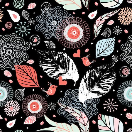 seamless pattern with passionate red birds on a black background Stock Photo - Budget Royalty-Free & Subscription, Code: 400-04340135