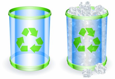 simsearch:400-07050071,k - Two transparent trash cans with recycling sign and rumpled paper inside. Stock Photo - Budget Royalty-Free & Subscription, Code: 400-04340639
