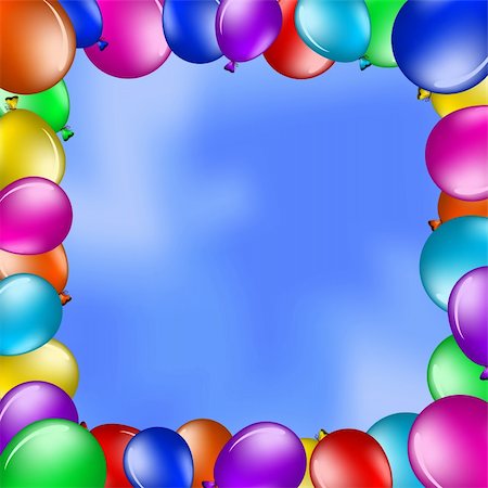 Vector background, framework from various balloons in the blue sky Stock Photo - Budget Royalty-Free & Subscription, Code: 400-04340813