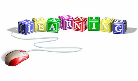 simsearch:400-04331637,k - Mouse connected to alphabet letter blocks forming the word learning. Concept for e-learning. Stock Photo - Budget Royalty-Free & Subscription, Code: 400-04341214