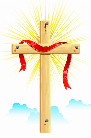 illustration of ribbon wrapped on wooden cross Stock Photo - Budget Royalty-Free & Subscription, Code: 400-04341477