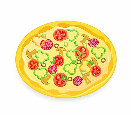 simsearch:400-04479187,k - Fresh Pizza Icon with Vegetables and Pepperoni Isolated on White Background. Vector Illustration Stock Photo - Budget Royalty-Free & Subscription, Code: 400-04342732