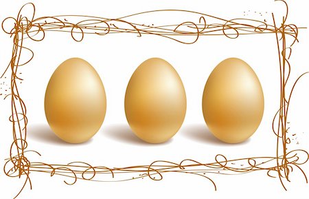 Three gold eggs in the nest frame Stock Photo - Budget Royalty-Free & Subscription, Code: 400-04342741