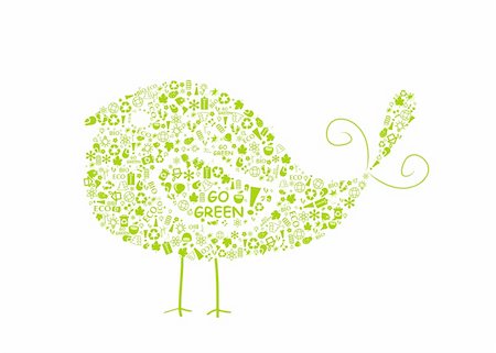 simsearch:400-05877514,k - bird silhouette filled with go green eco signs on white backdrop - bulb, leaf, globe, drop, apple, house, trash. Ecology concept. Stock Photo - Budget Royalty-Free & Subscription, Code: 400-04342751