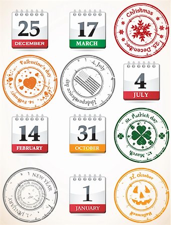 set of stamps and calendars Stock Photo - Budget Royalty-Free & Subscription, Code: 400-04343301